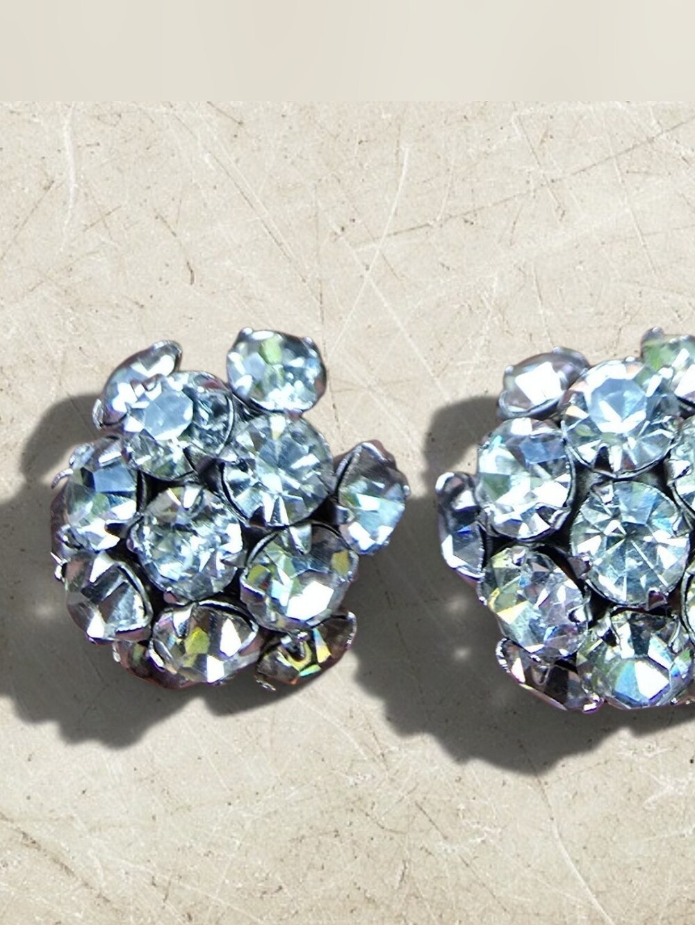 Vintage SHERMAN Signed Screw Backs Earrings In Clear Swarovski Crystals